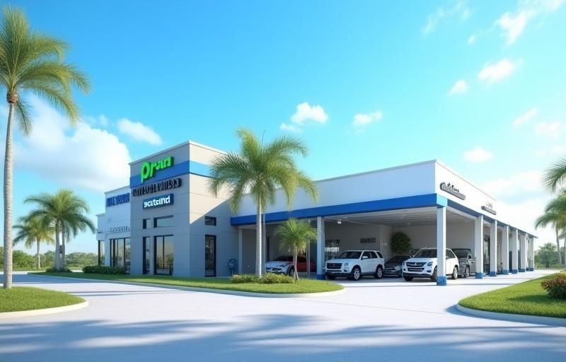 Exterior view of the modern AIRPORT CARWASH facility in Sanford, FL under a sunny sky.