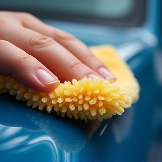 Close up of soft wash material touching a car surface to show gentleness.